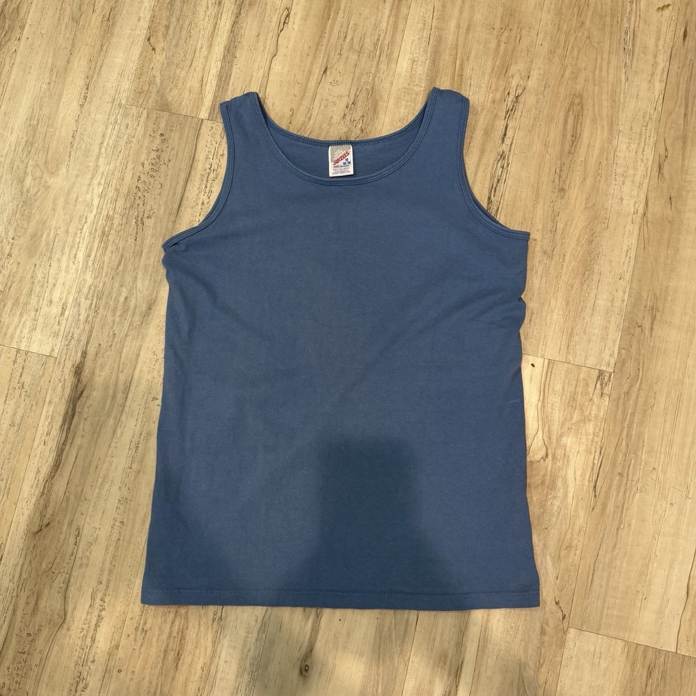 VTG 90s Jerzees Blank Blue Sleeveless Tank Top T-Shirt Made In USA Mens Medium